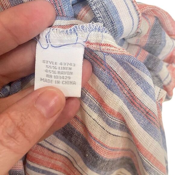 Intro. Linen blend button down blouse XL striped lagen look button sleeve - Picture 2 of 7